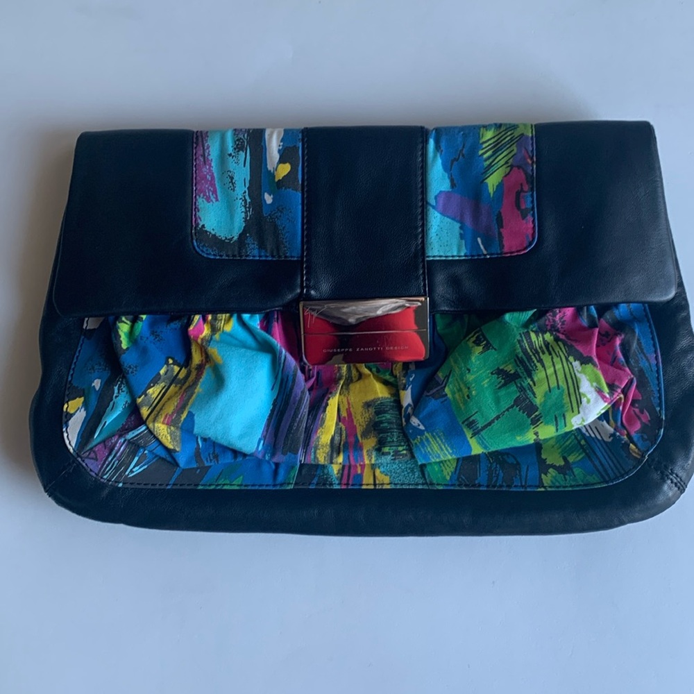 Vintage Guiseppe Zanotti Design leather and cloth clutch